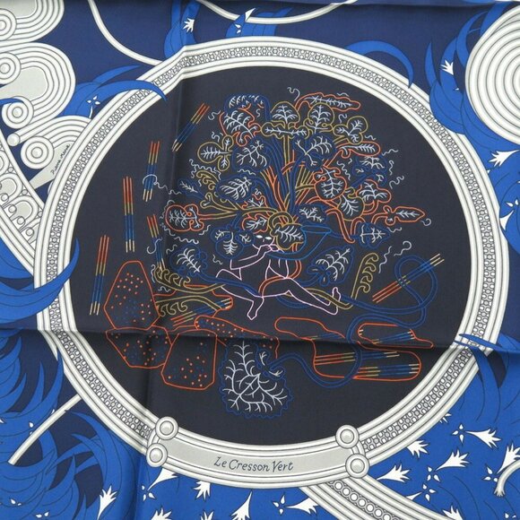 HERMES Blue Silk Scarf - Picture 5 of 8